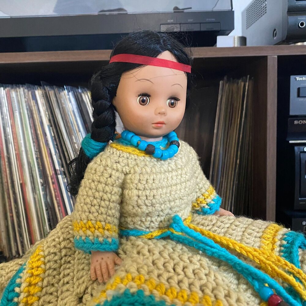 Indian Princess Doll Handmade Crocheted Outfit 14.5" Excellent Beads Colorful